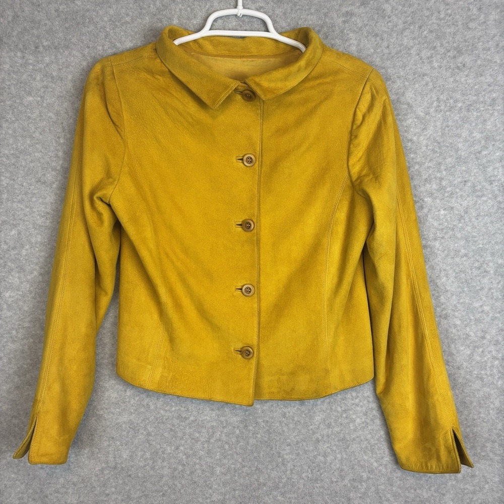 Vintage Oscar de la Renta Suede Jacket Women's Sz 4 Yellow Button Up Long Sleeve